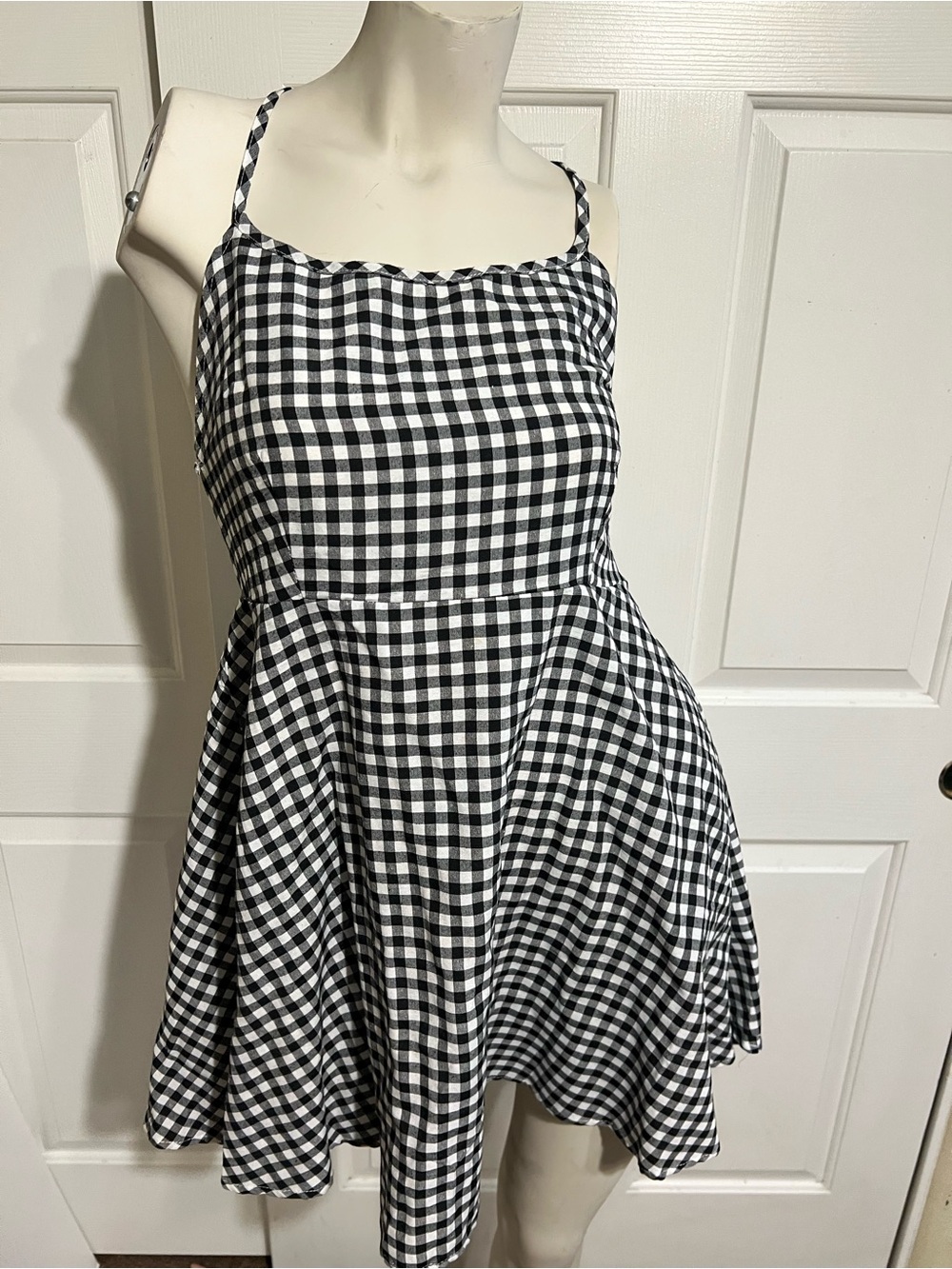 Black & White Gingham Spaghetti Strap Dress